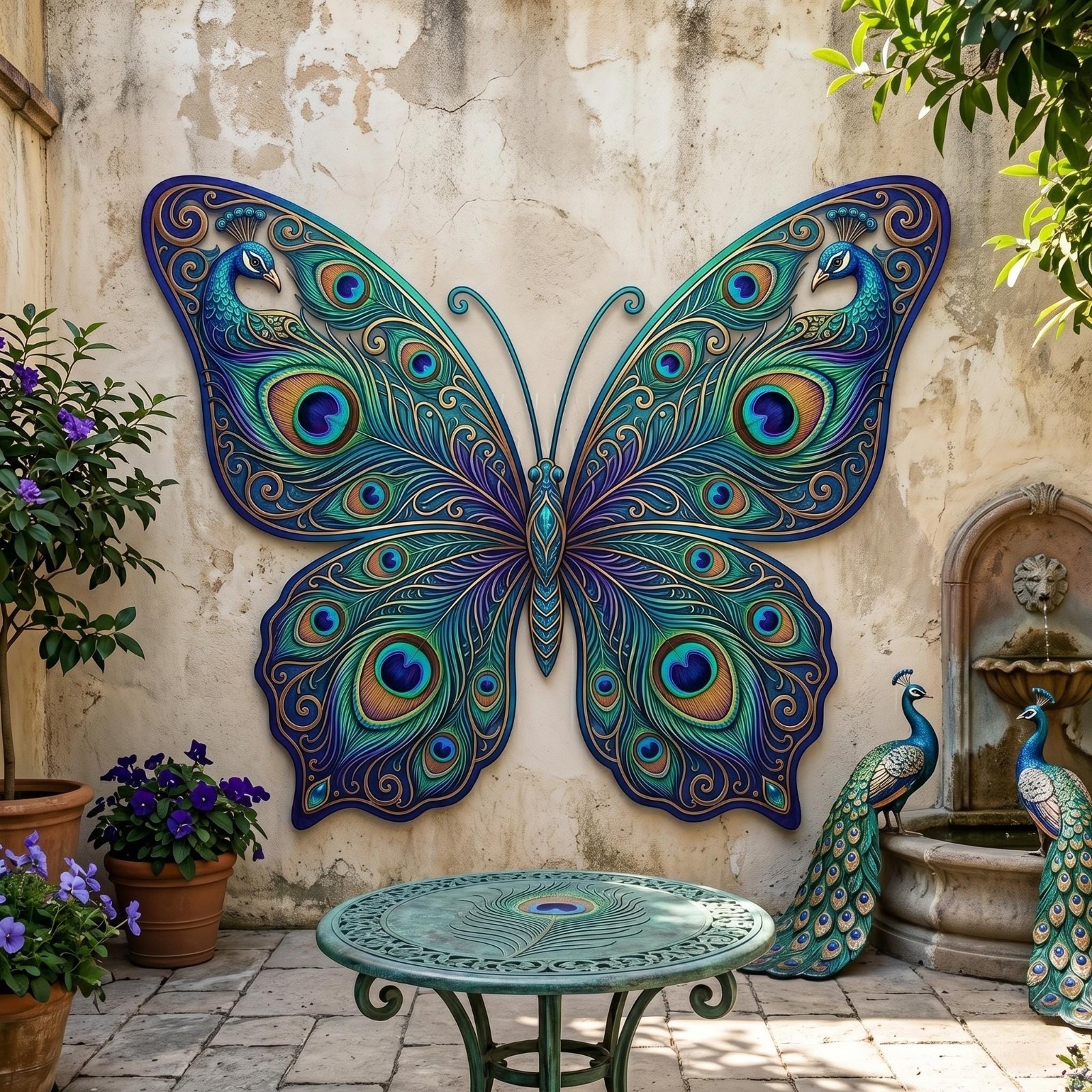 Peacock Butterfly Metal Wall Art, Colorful Garden Decor, Outdoor Patio Accent