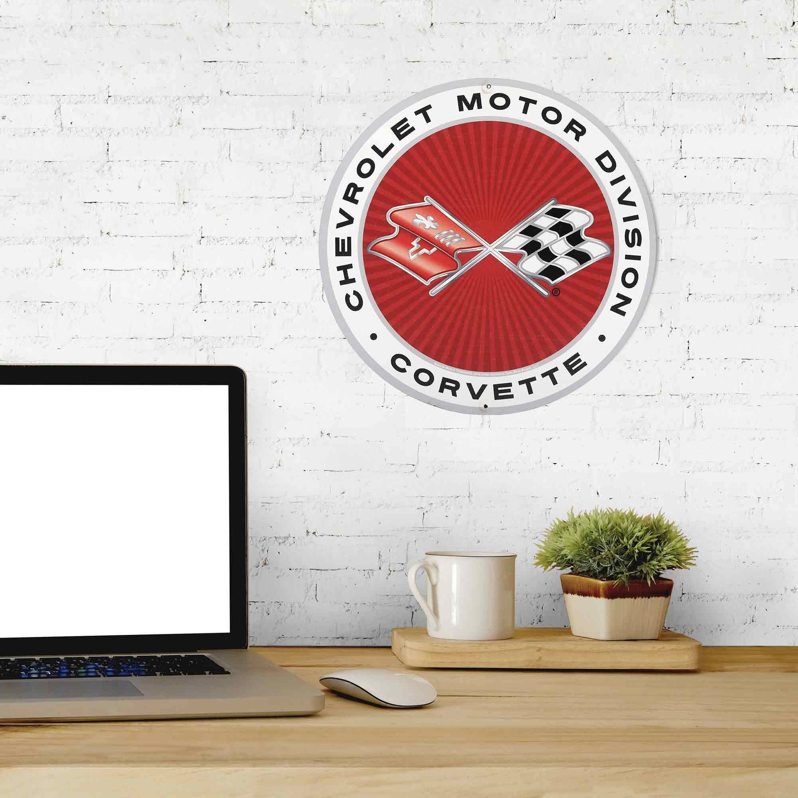 Chevrolet Motor Division Corvette Logo Round Metal Sign – Corvette Sign for G…