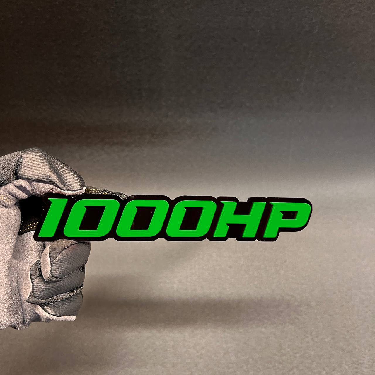 1X 1000 HP BLACK – GREEN Custom 3D Car Emblem Multicolor Acrylic Car Badge Decal