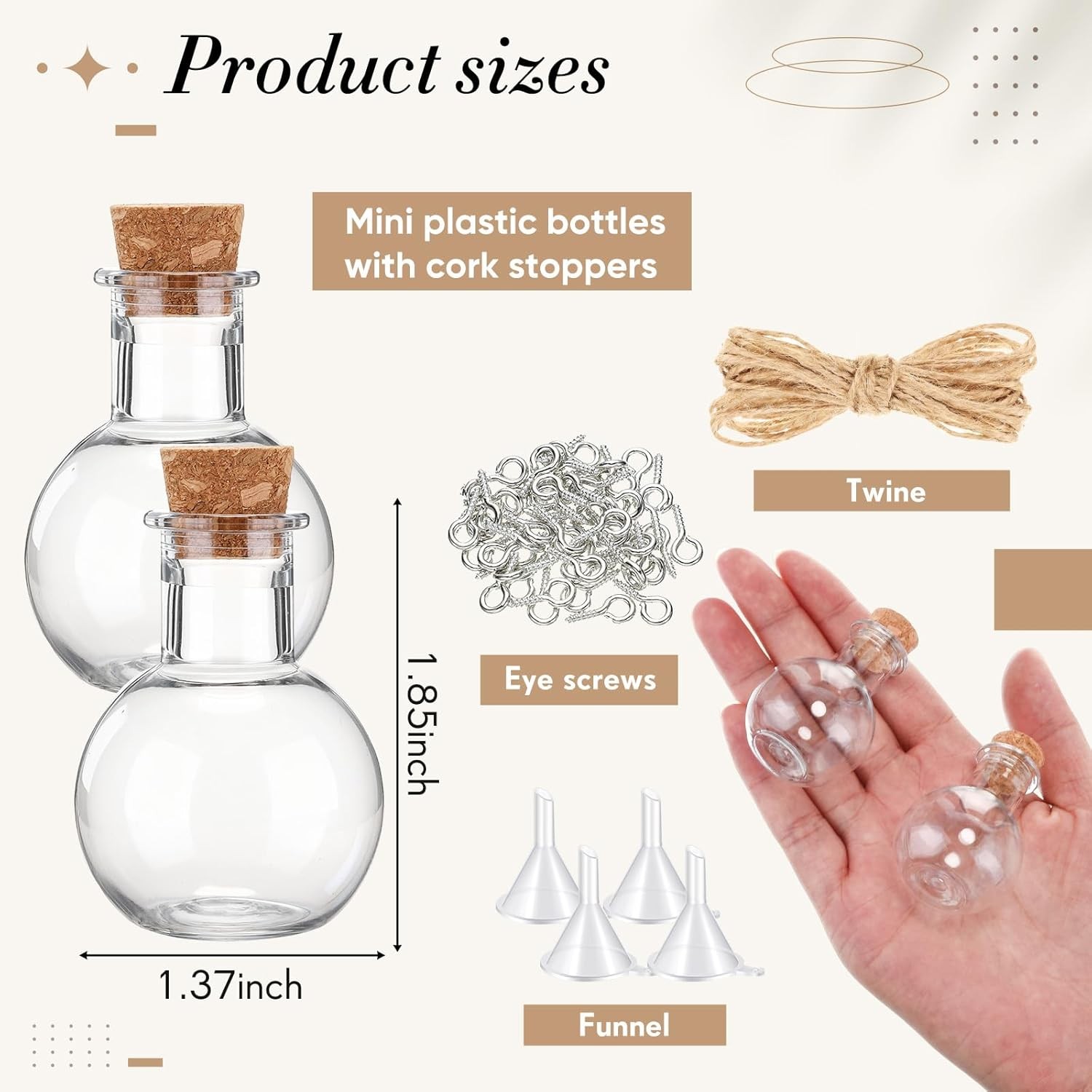 25 Pa 1oz Plastic Mini Pot Bottles with Corks, Small Sand Art