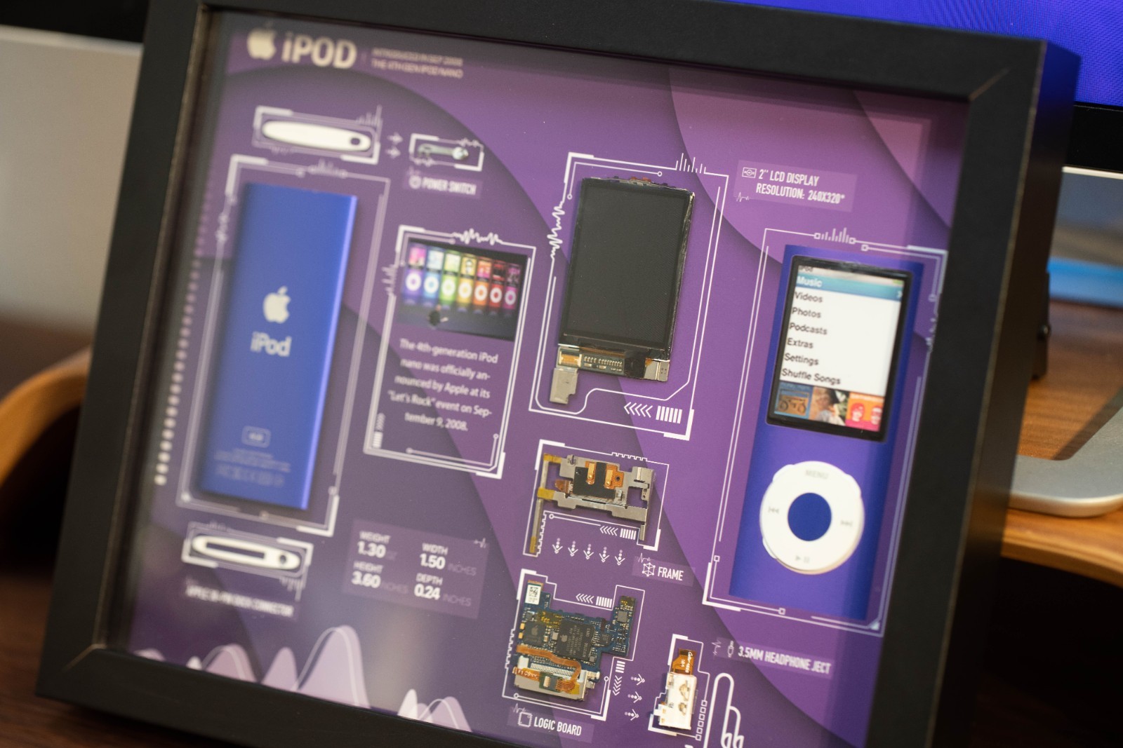 Framed iPod Nano 4th Gen Teardown Art, Retro Tech Decor, Gift for Him