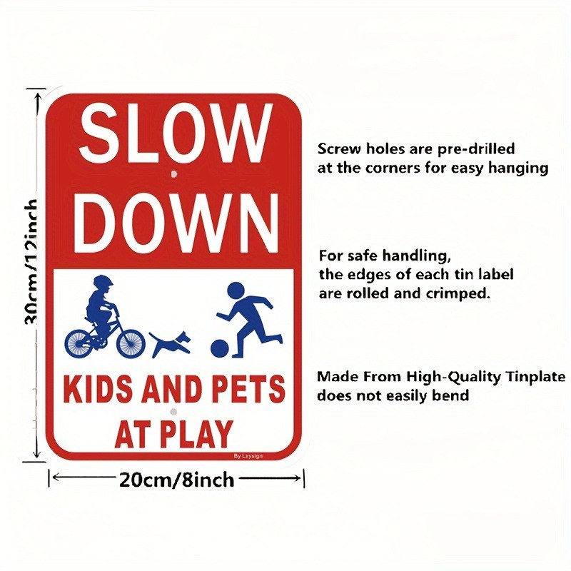 Safety Slow Down Sign Warning Street Signs Wall Decor Yard Driveway Metal Plaque