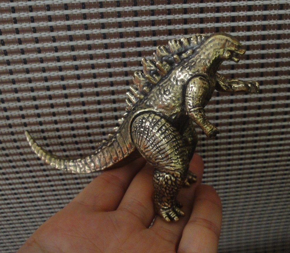 Solid Brass Godzilla Figurine Vintage Bronze Color Statue for Tabletop Decor