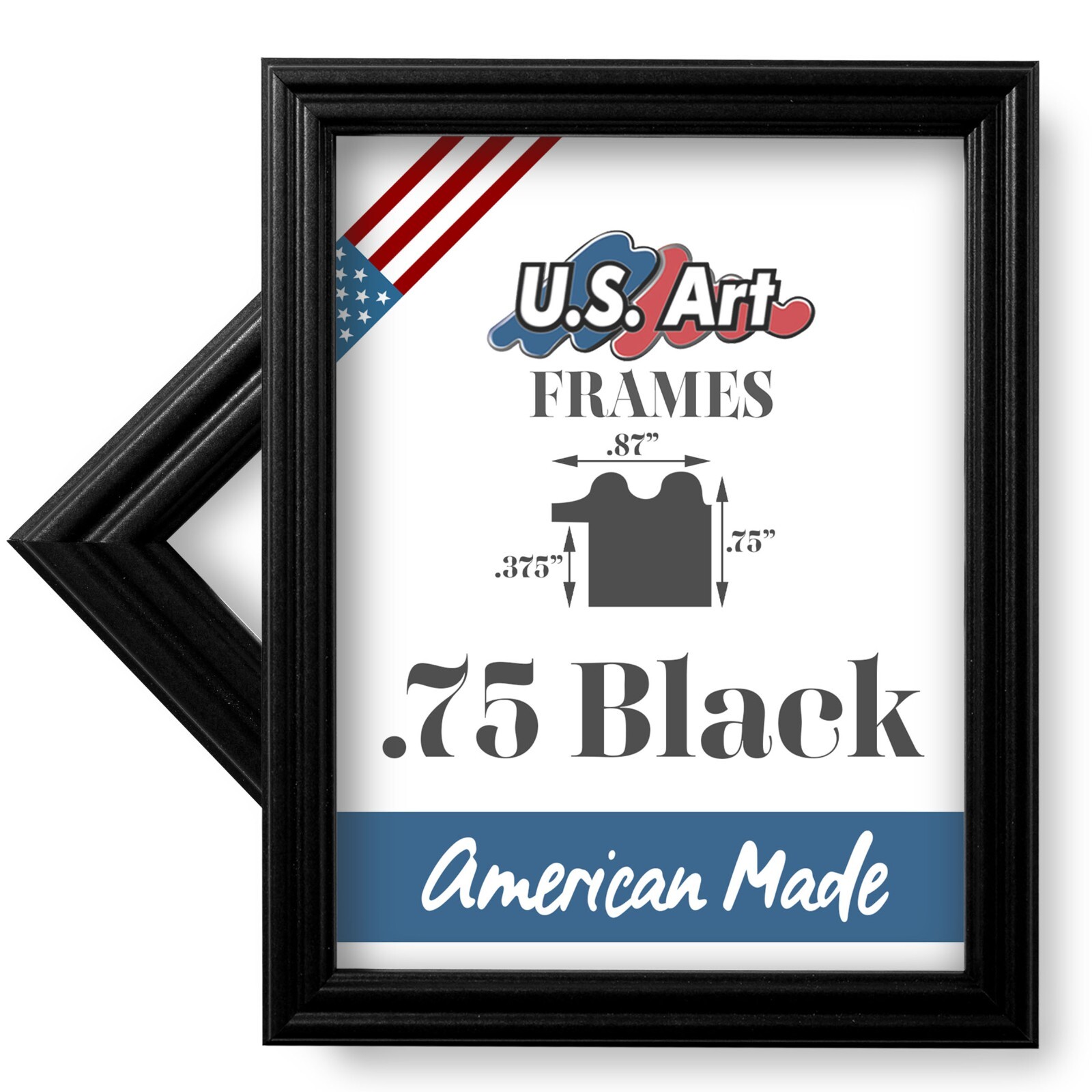 US ART Frames 0.75″ Black Solid Poplar Wood Picture Poster Frames S-B