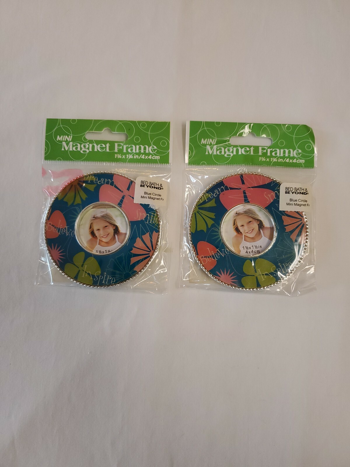 Lot X3 Bed, Bath & Beyond Mini Magnet Frames 1.5″ X 1.5″ Blue Circle BRAND NEW!