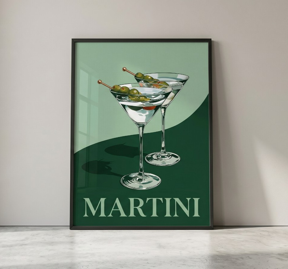 Vintage Martini Art Print Retro Cocktail Poster Mid Century Modern Wall Decor