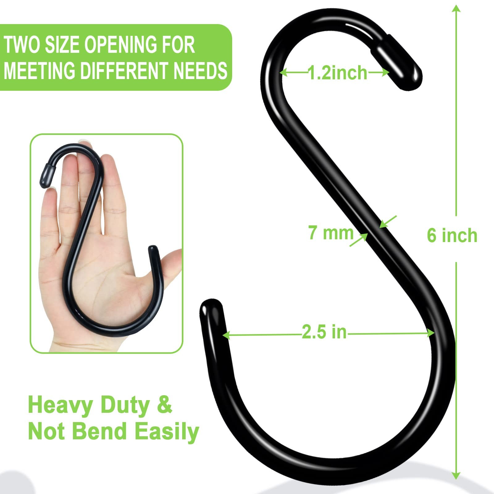DINGEE 12 Pack 6 Inch Heavy Duty Large S Hook Vinyl 6 Inch-12 Pack, Black