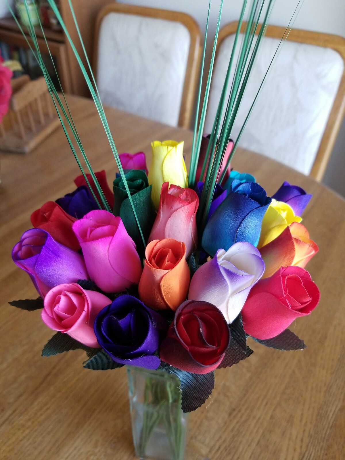 1 DOZEN – 12 MIXED COLOR BOUQUET OF BUDS FLOWER WOODEN ROSES – FREE SHIPPING