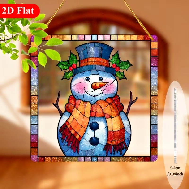 SET OF 2 -2D Flat Acrylic SNOWMAN COLORFUL Sun catcher 8″ Window Decors