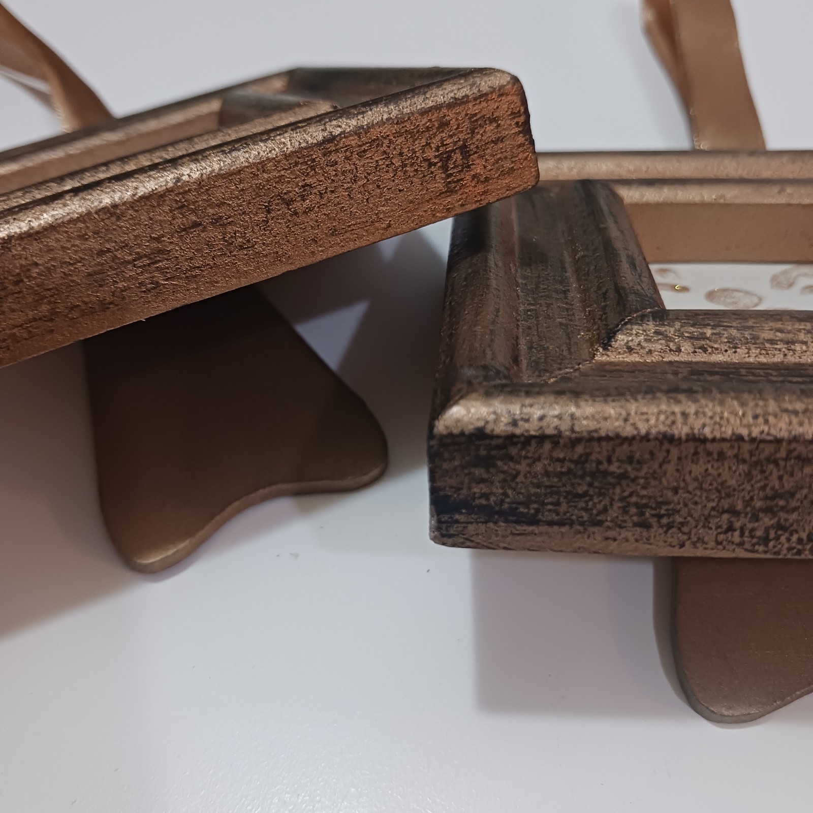 Set of 2 Distressed Gold/Brown Wood Square Photo Frames 1.5×1.5 Easel Ribbon