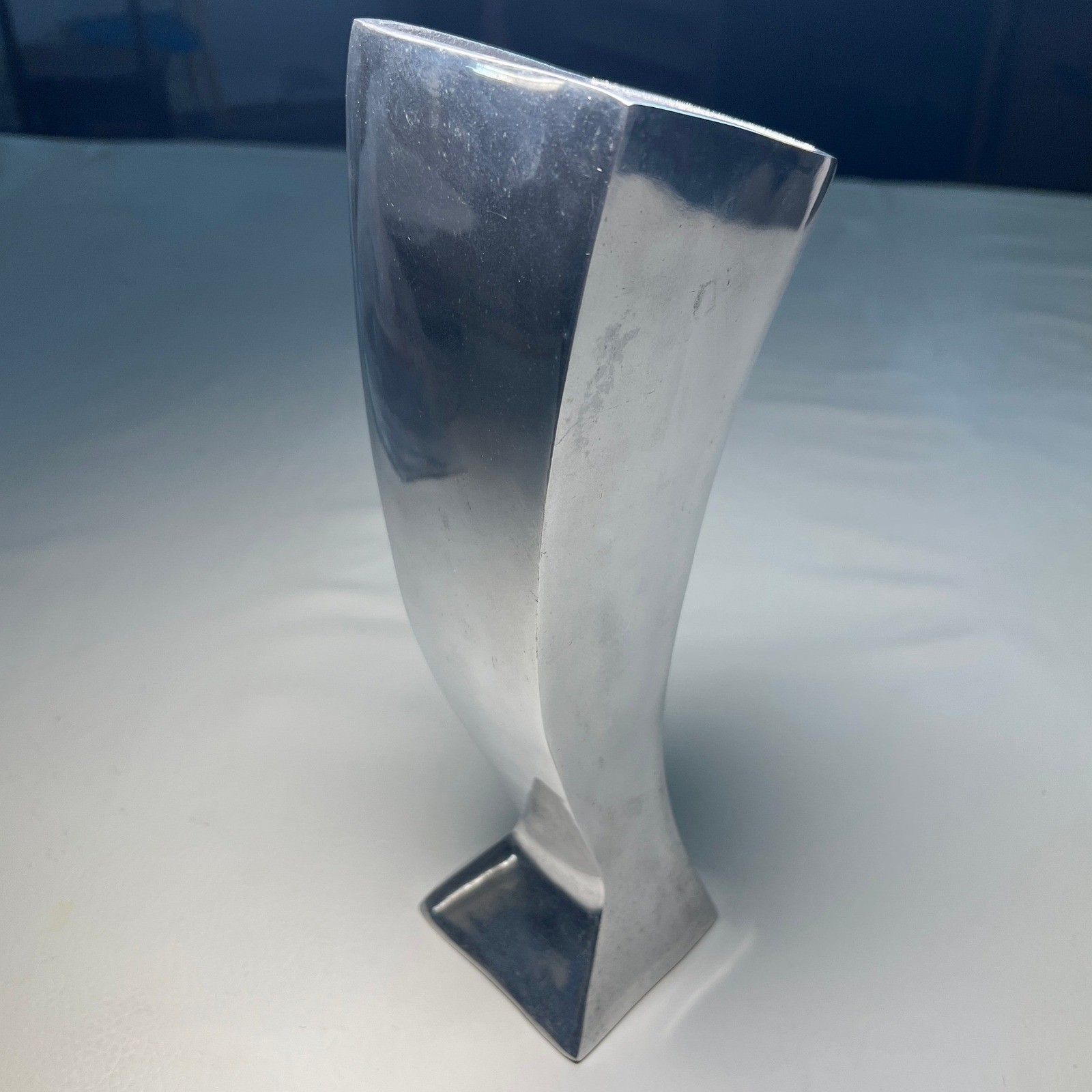 Modernist Cast Aluminum Vase Sculptural Geometric Silver Decor India Modernist