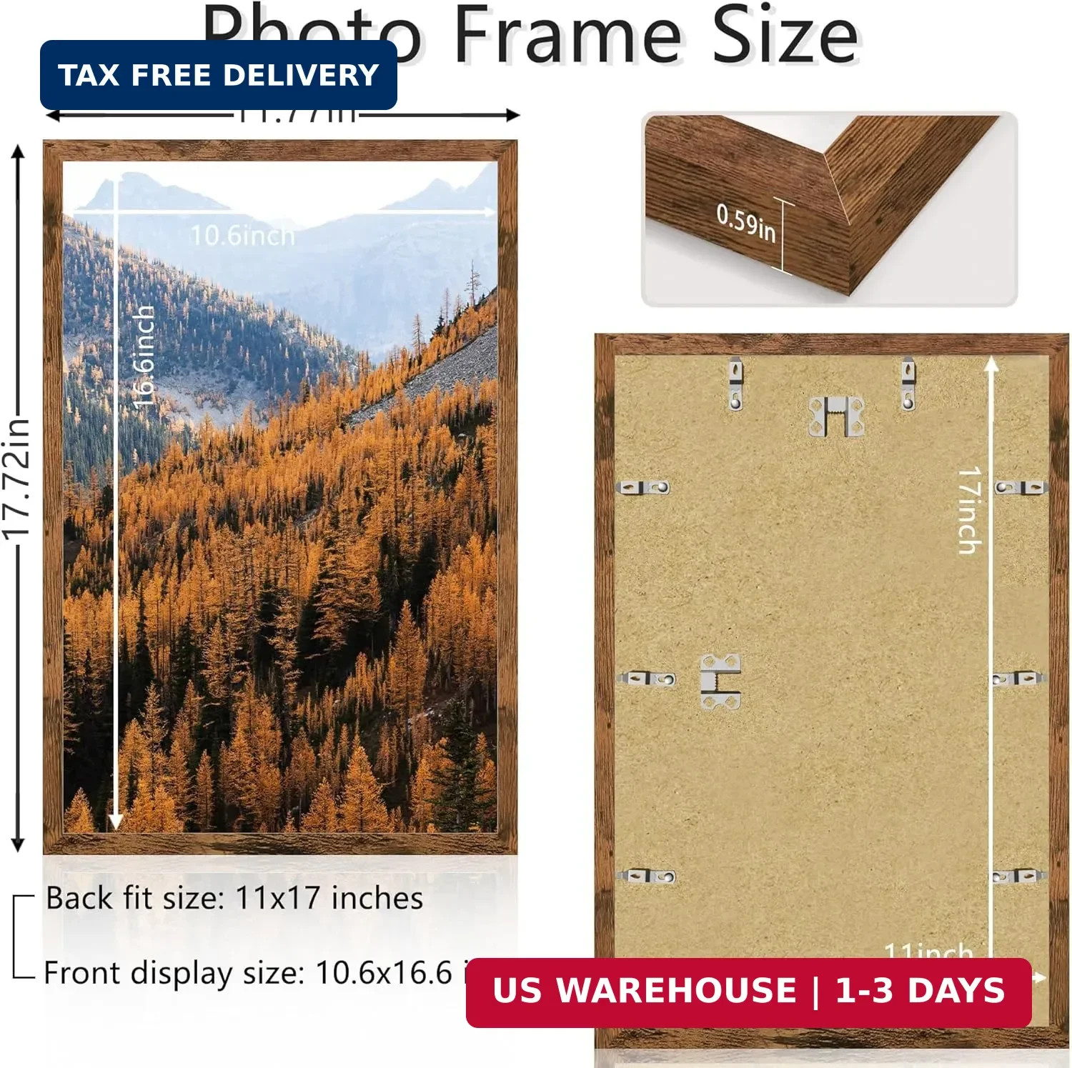 Picrit 11×17 Picture Frame, Photo Frame for Wall Mounting Display, Brown
