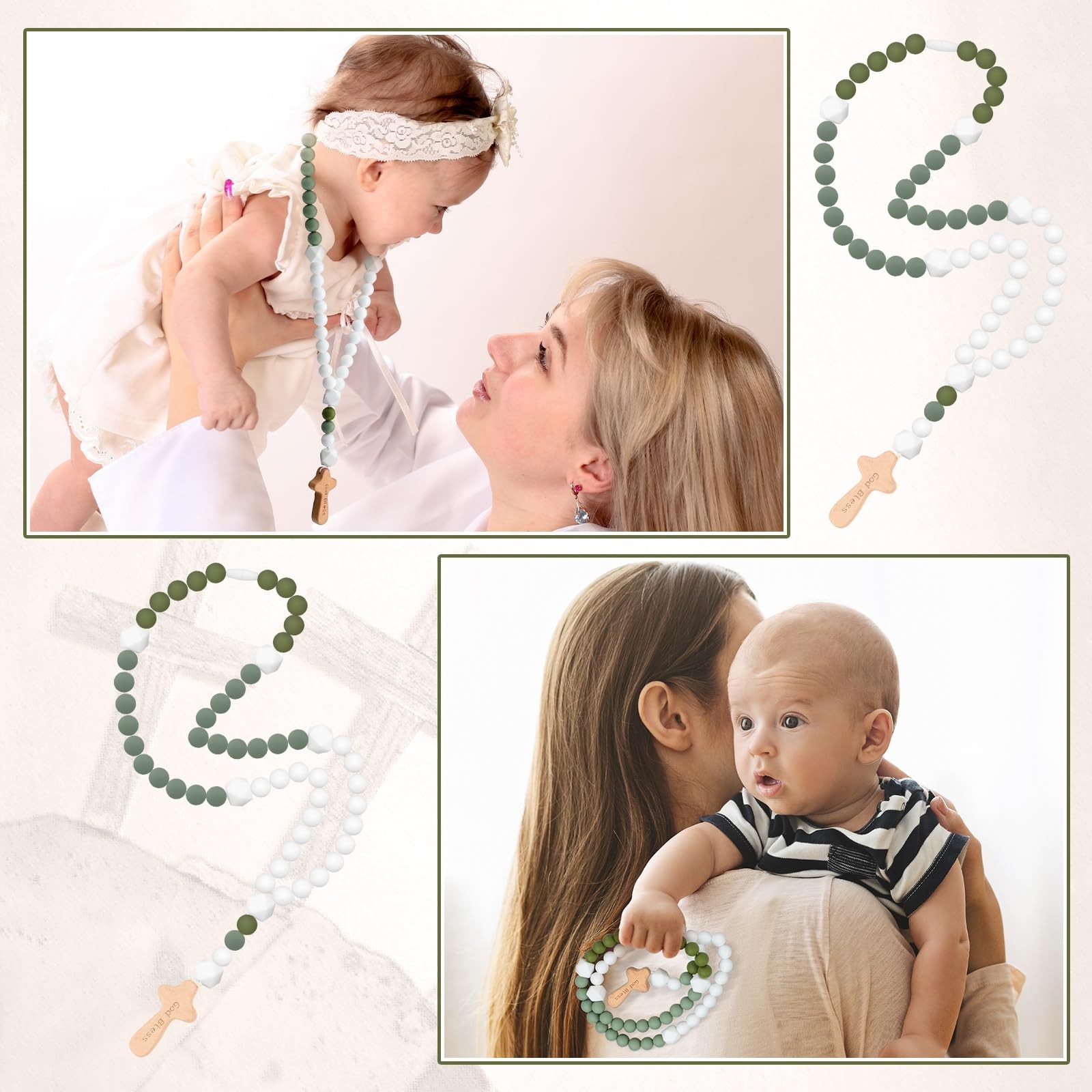 Baby Rosary Baptism Gift Silicone God Bless Kids First Rosary with Cross 1st …