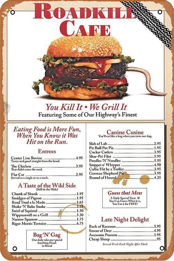 Retro Vintage Metal Tin Sign Roadkill Cafe Menu 12×8 in, as picture06