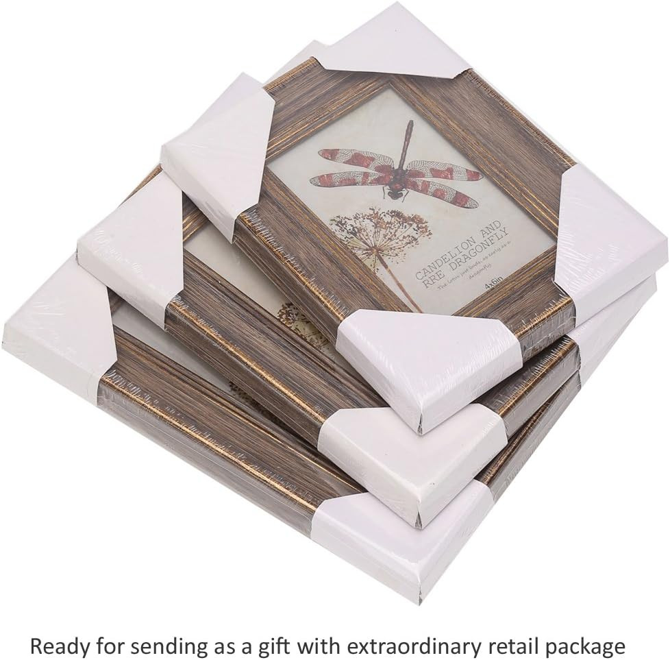 6X8 Inches Vintage Feel Rustic Picture Frame for Tabletop or Wall Hanging with G