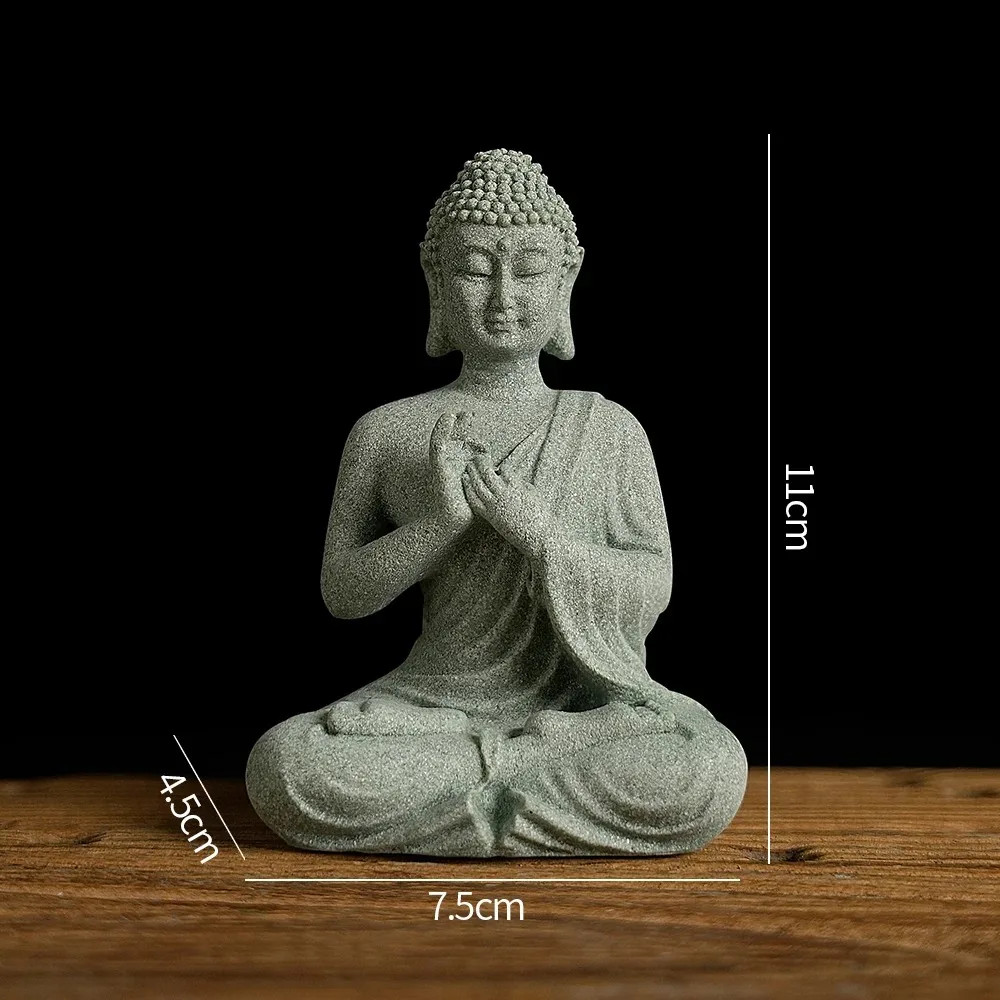 Mini Buddha Statue Garden Fish Tank Decor Zen Figurine Green Sandstone