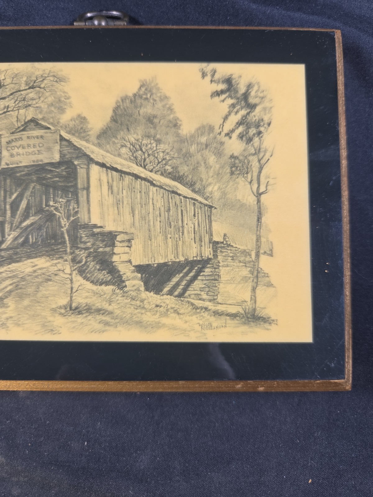 6.5×4.75″ Vintage Mary’s River Covered Bridge PICTURE on Wood Decor Chester IL