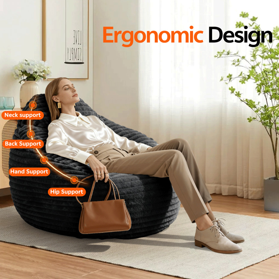 Bean Bag Chair For Adults, Foam Filled Furniture With Soft Removable Cover