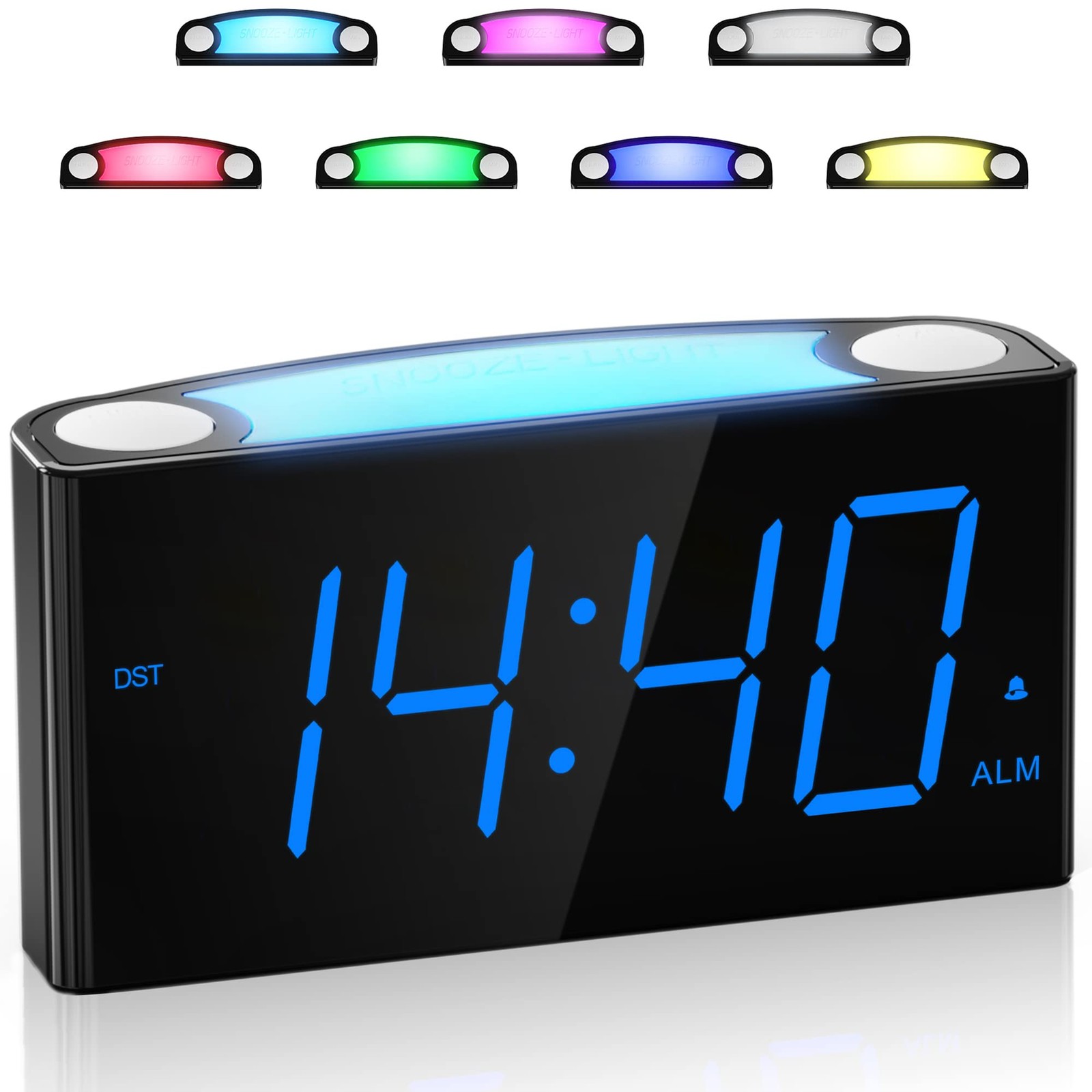 Digital Alarm Clock for Bedroom – 7 Color Night Light, USB and Type-C Charger,7.
