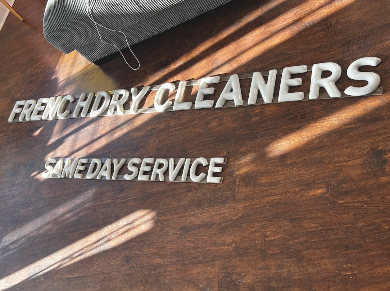 Original Letters French Dry Cleaners Same Day Service Business Sign clear Large