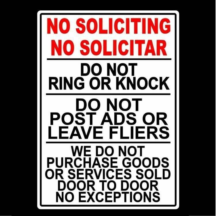 No Soliciting No Solicitar Do Not Ring Knock No Sales People Sign / Decal MS036