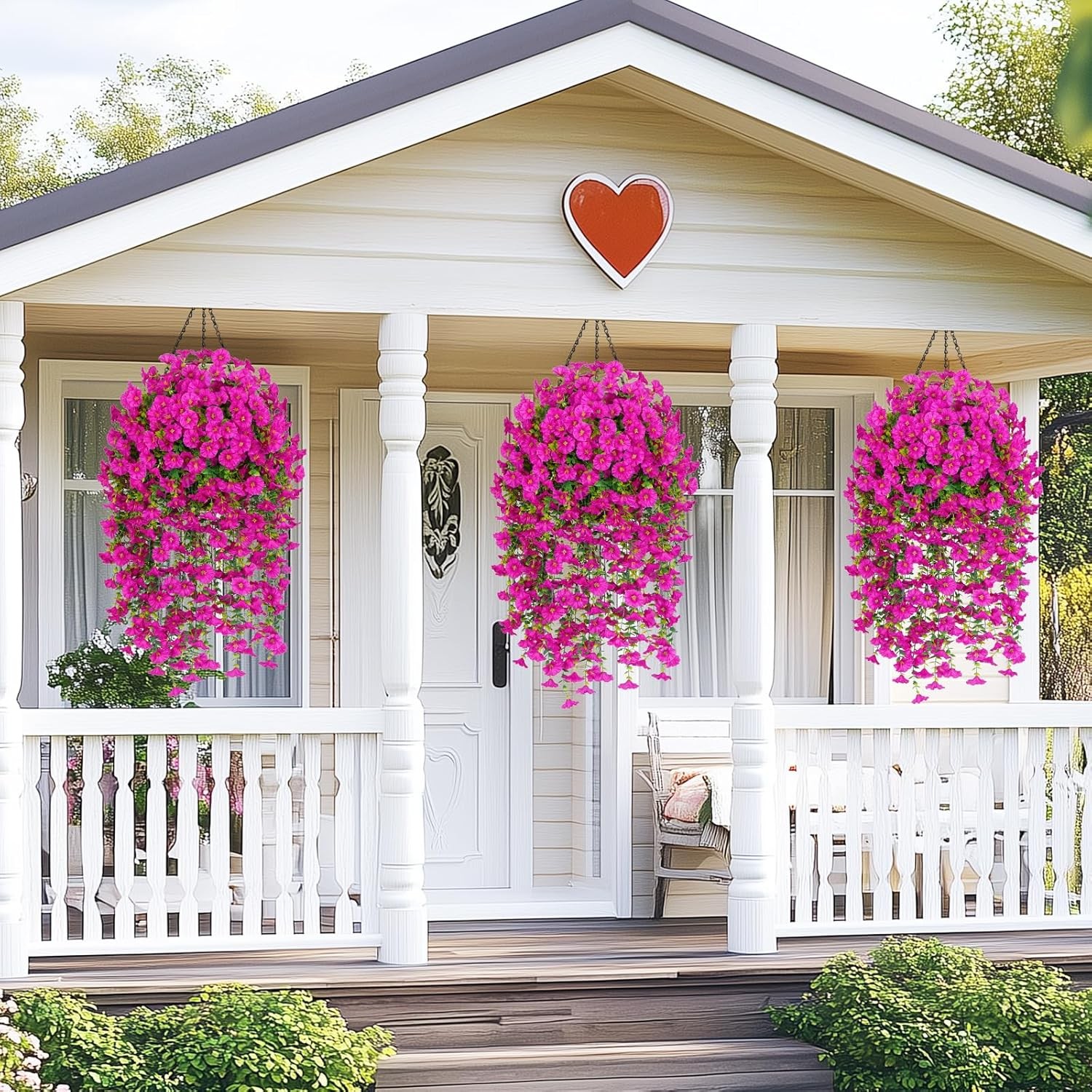 2PCS Artificial Hanging Flowers UV Resistant Faux Petunia Outdoor Porch Patio