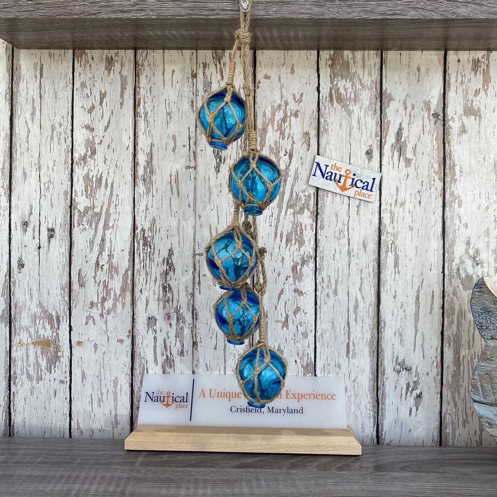 Glass Fishing Floats On Jute Rope – Red, Blue, Aqua, Green – Nautical Wall Decor