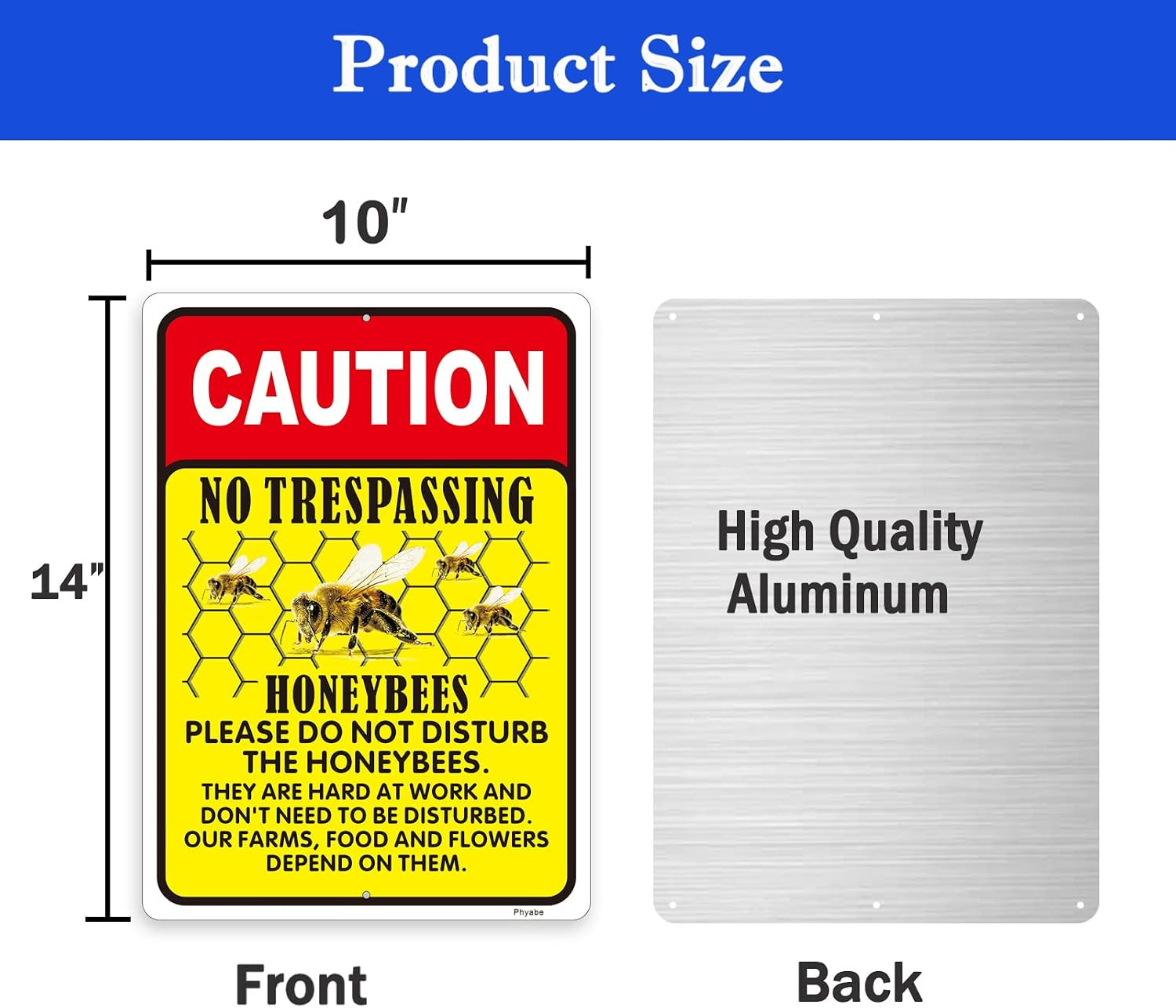 Caution No Trespassing Honeybees Sign, 2 Pack 10 X 14 Inch Metal Reflective Rust