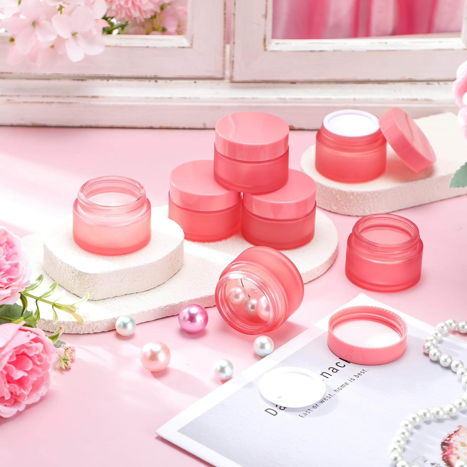 Domensi 100 Pcs 1 Oz Glass Jars Lids Bulk Round Glass Cosmetic Jars For Diy Lip