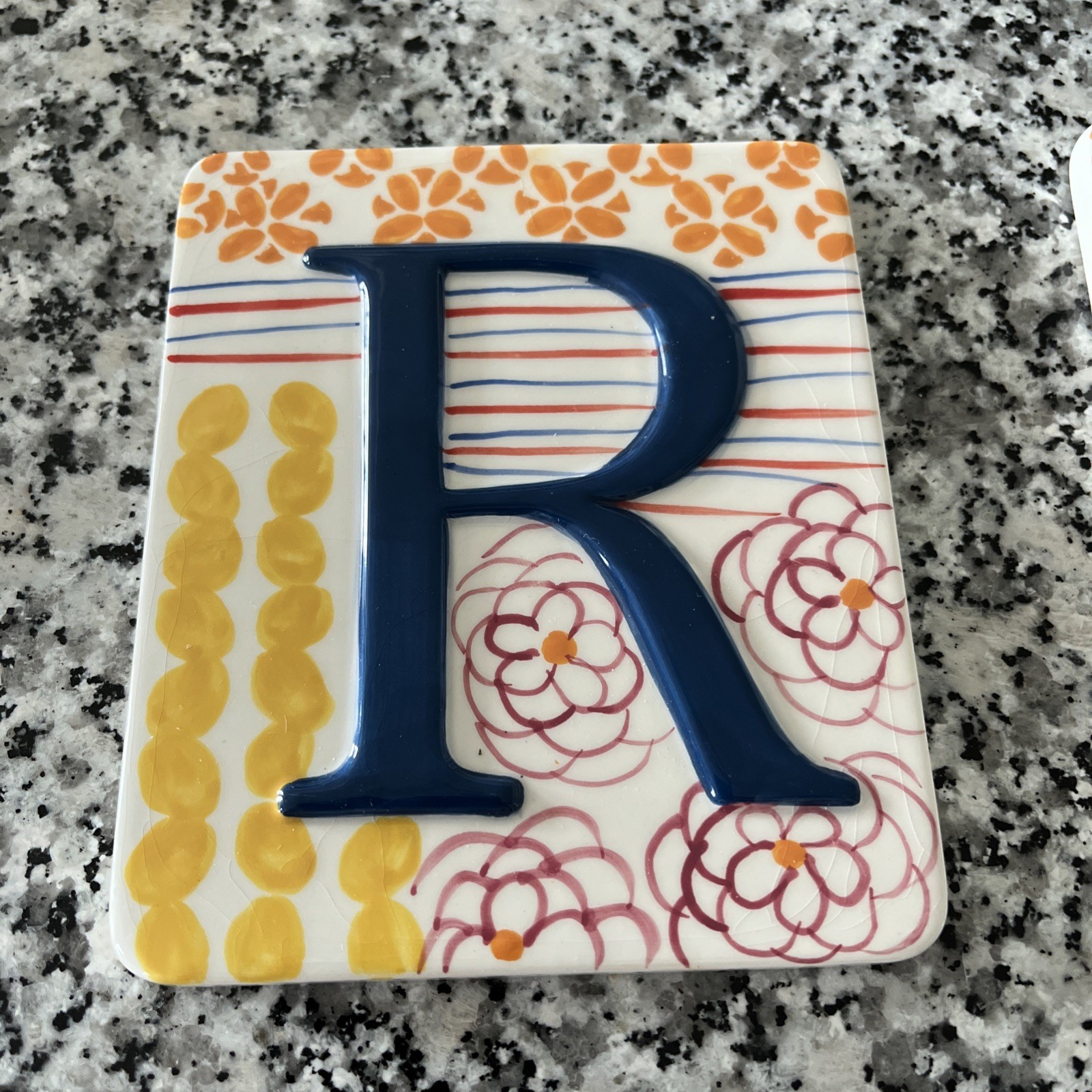 Anthropologie Ceramic Hand Painted Wall Décor Plaque 5 x6 You Choose ”R, J”