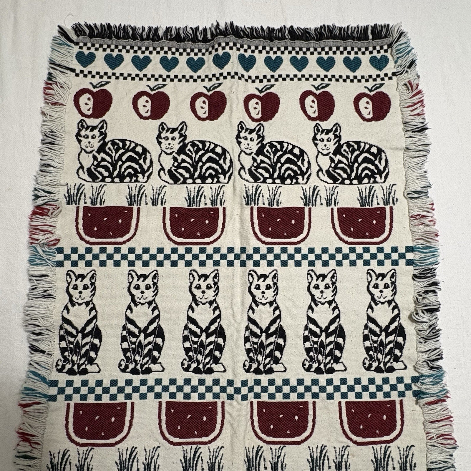 Crown Crafts Lap Blanket Vintage Cat Apple Tapestry Hanging Country Farmhouse