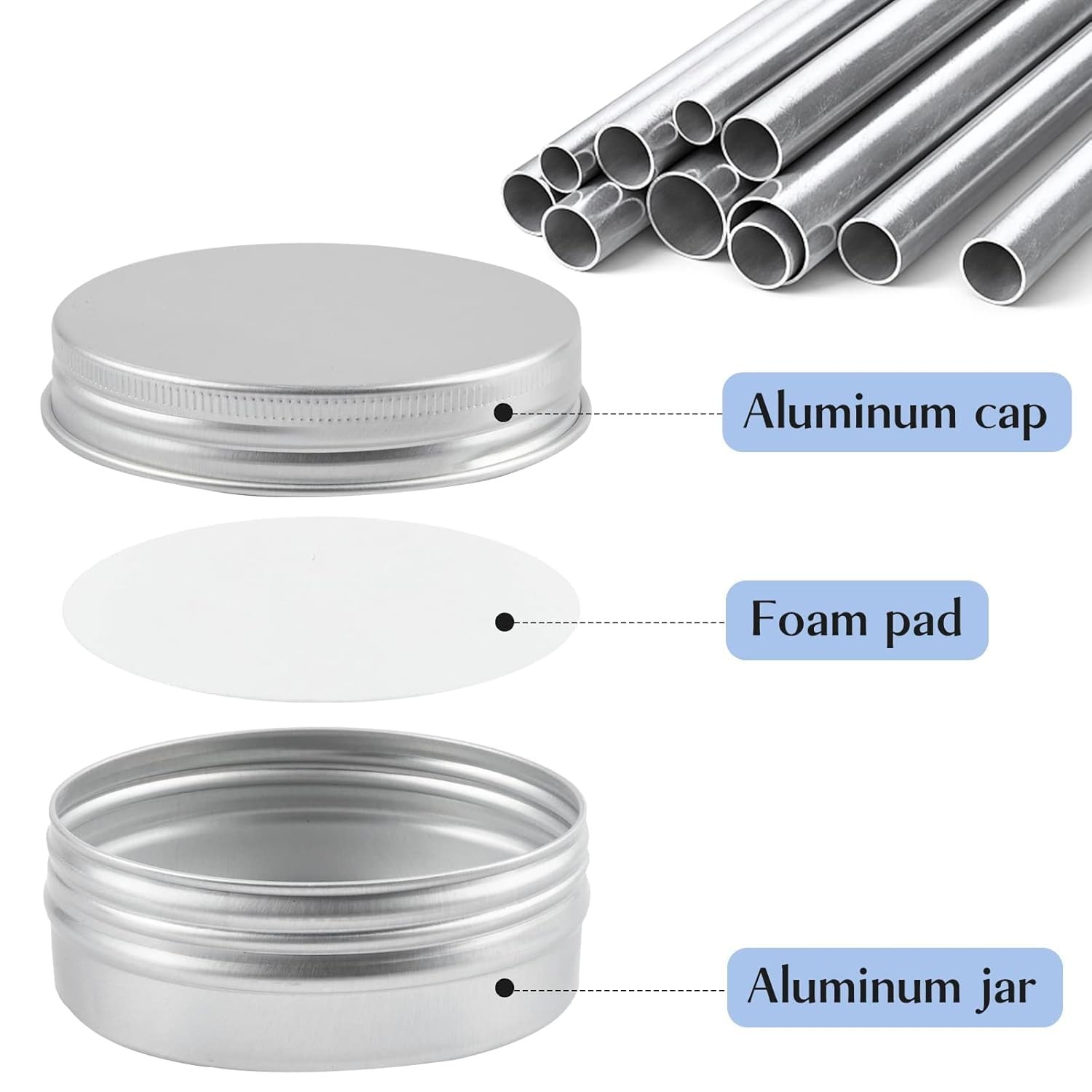 TUZAZO 48Pack 2 Oz Aluminum Tin Cans with Screw Lid and 2oz*48, Silver