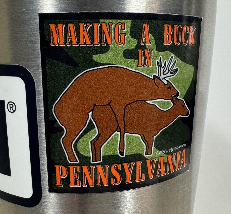 Make A Buck in Pennsylvania Novelty 2″ Square Sticker Whitetail Deer Hunting PA