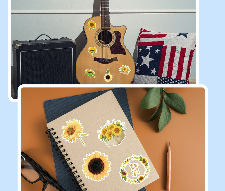 50Pcs Stickers Yellow Sunflower Laptop Luggage Phone Car Graffiti Fridge Vinyl