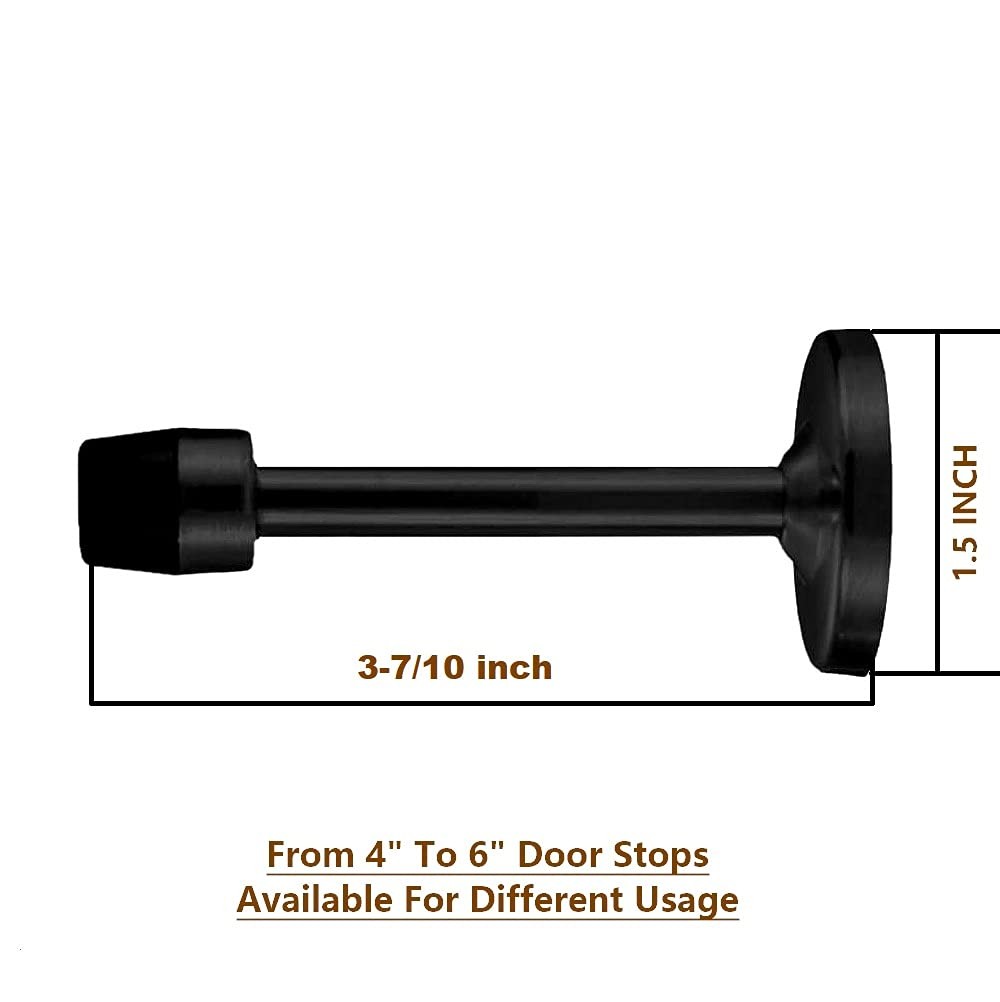 4 inch Black Long Door Stop Wall Mount with Sound Dampening Rubber Tip