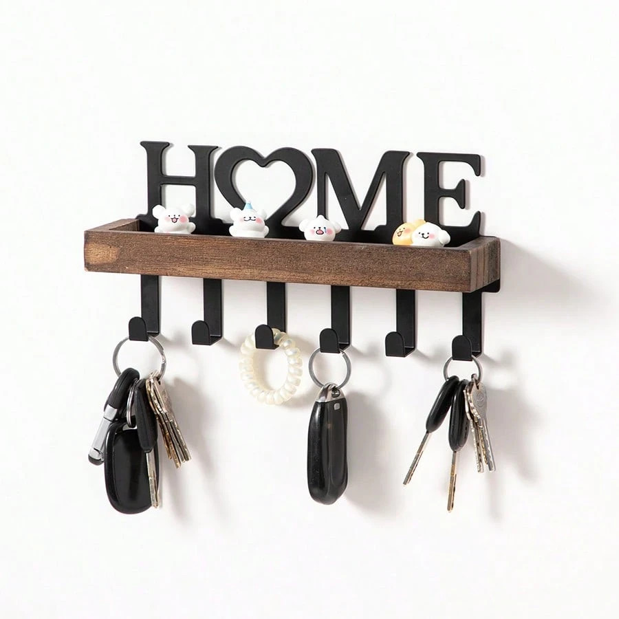 Wooden Key Holder Hooks 1p Wall Mounted Hanger Metal Key Rack Hat Coat Organiser