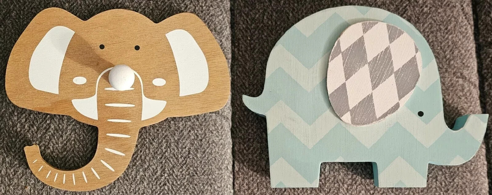 USED Lot of 2 Wooden Elephants Hobby Lobby Multicolor Baby Unisex Nursery Décor