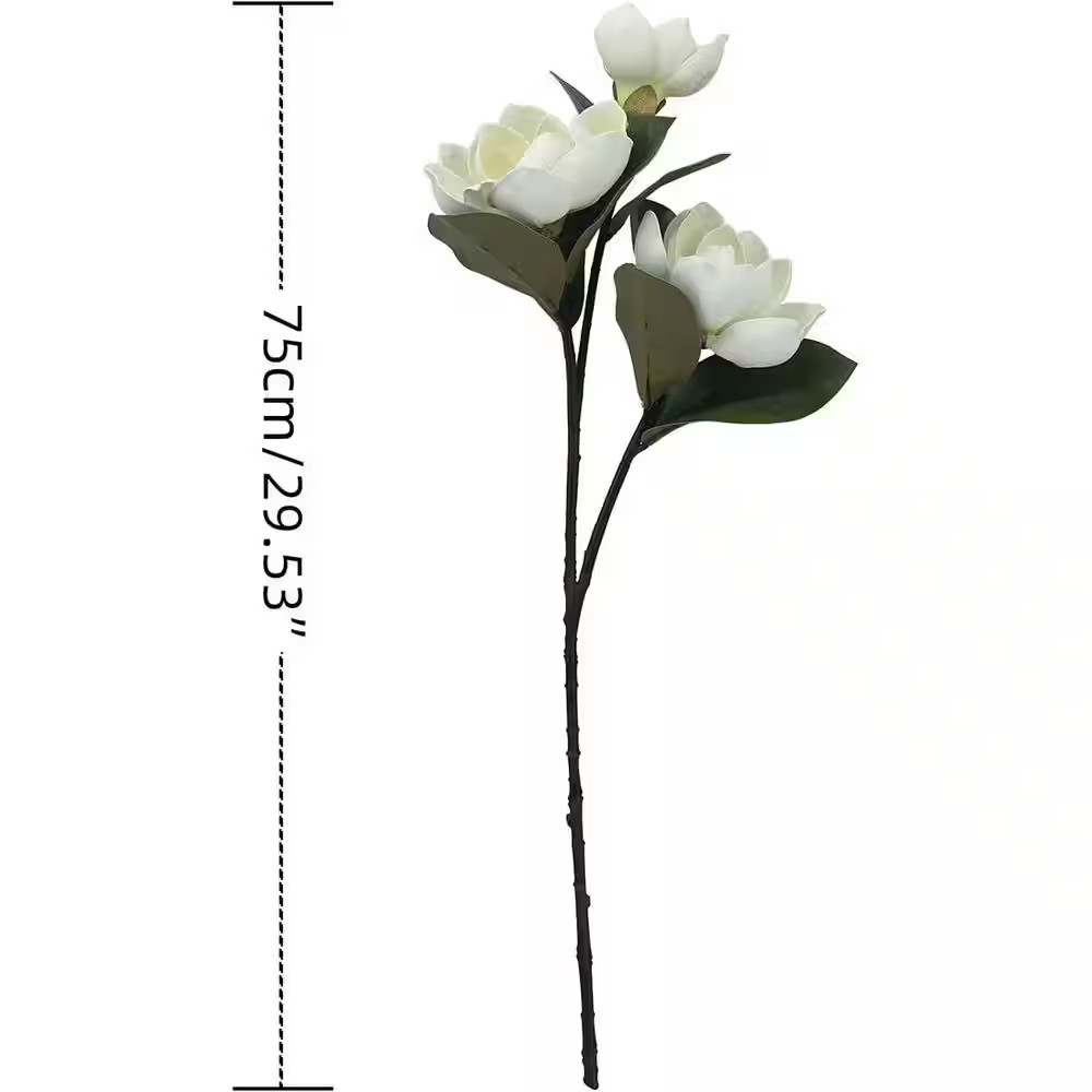 3 in 3Pcs 29.5 In. White Artificial Magnolia Branch Stem Faux Magnolia Floral Ar