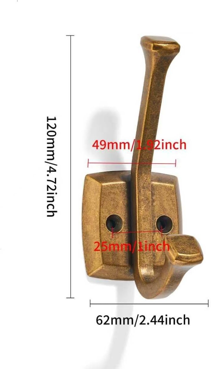 5 Pack 4-3/4 inch Antique Brass Coat Hooks, Wall Mounted with Screws Suitable