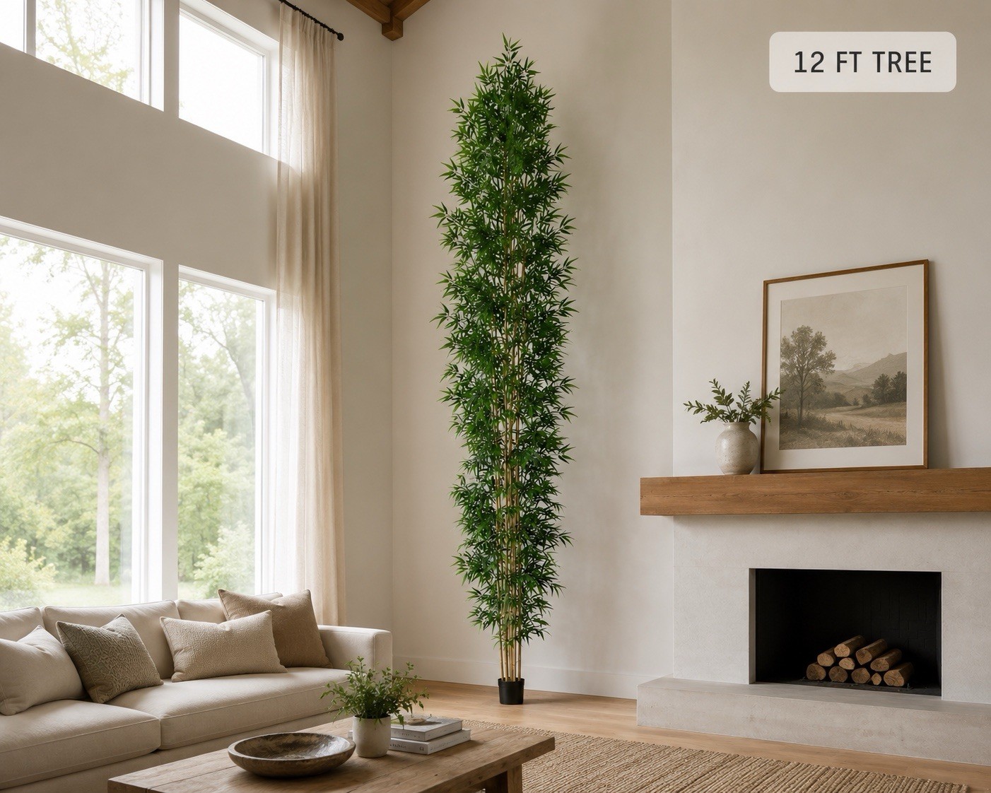 12’ Artificial Bamboo Tree with Natural Bamboo Trunks. Retail $629