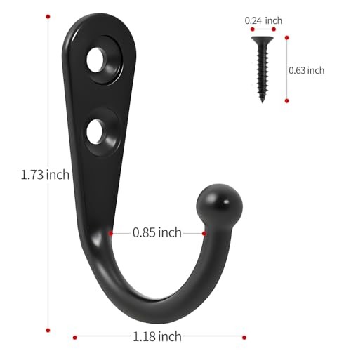 20 Pcs Key Hooks Coat Hooks for Hanging, Key Holder, Wall Mount Hook with Black