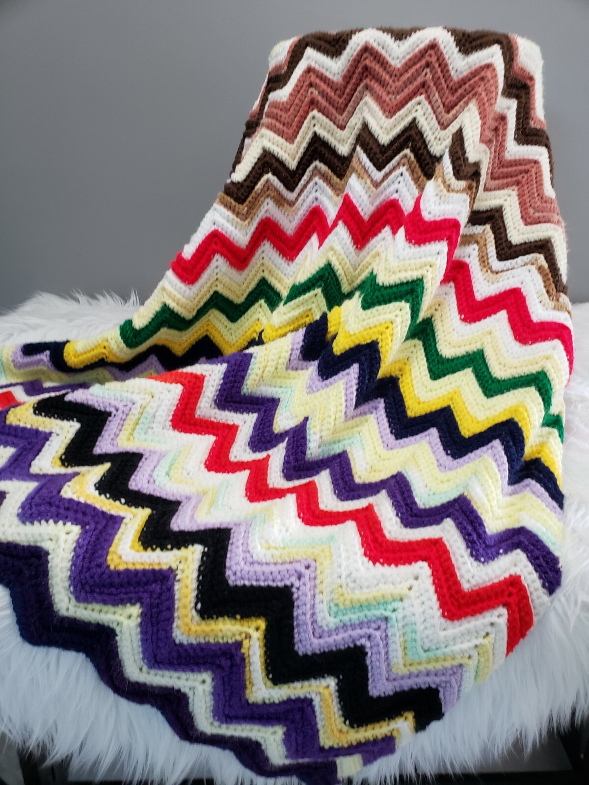 Vintage retro 70s afghan granny blanket colorful rainbow decor nursery