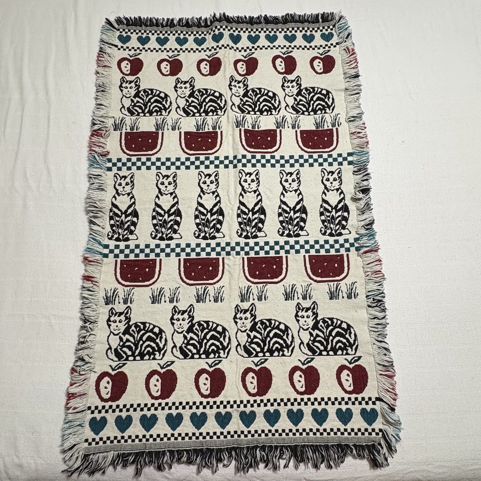 Crown Crafts Lap Blanket Vintage Cat Apple Tapestry Hanging Country Farmhouse