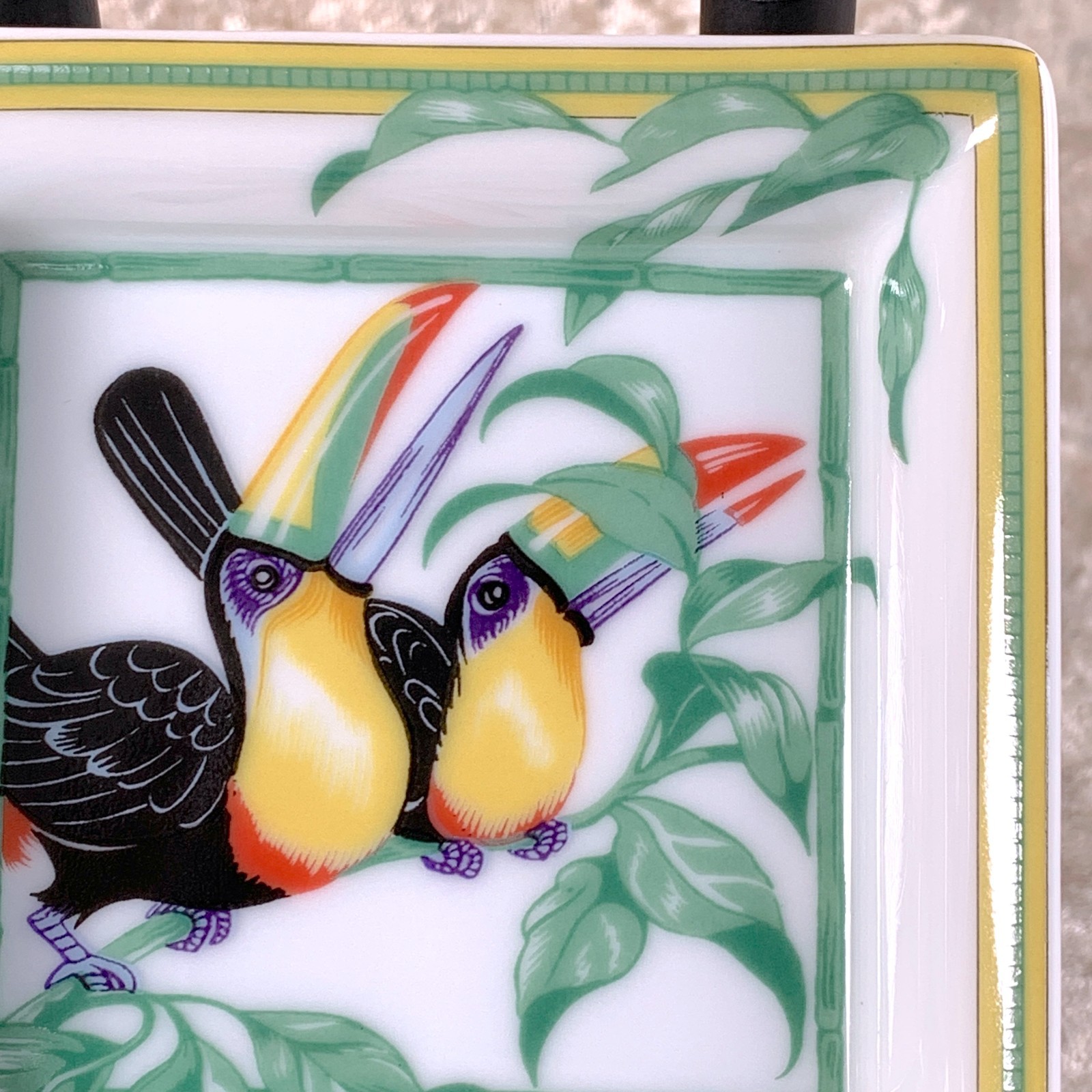 Vintage Hermes Paris Mini Tray Toucans Porcelain Ashtray 8 x 8 cm
