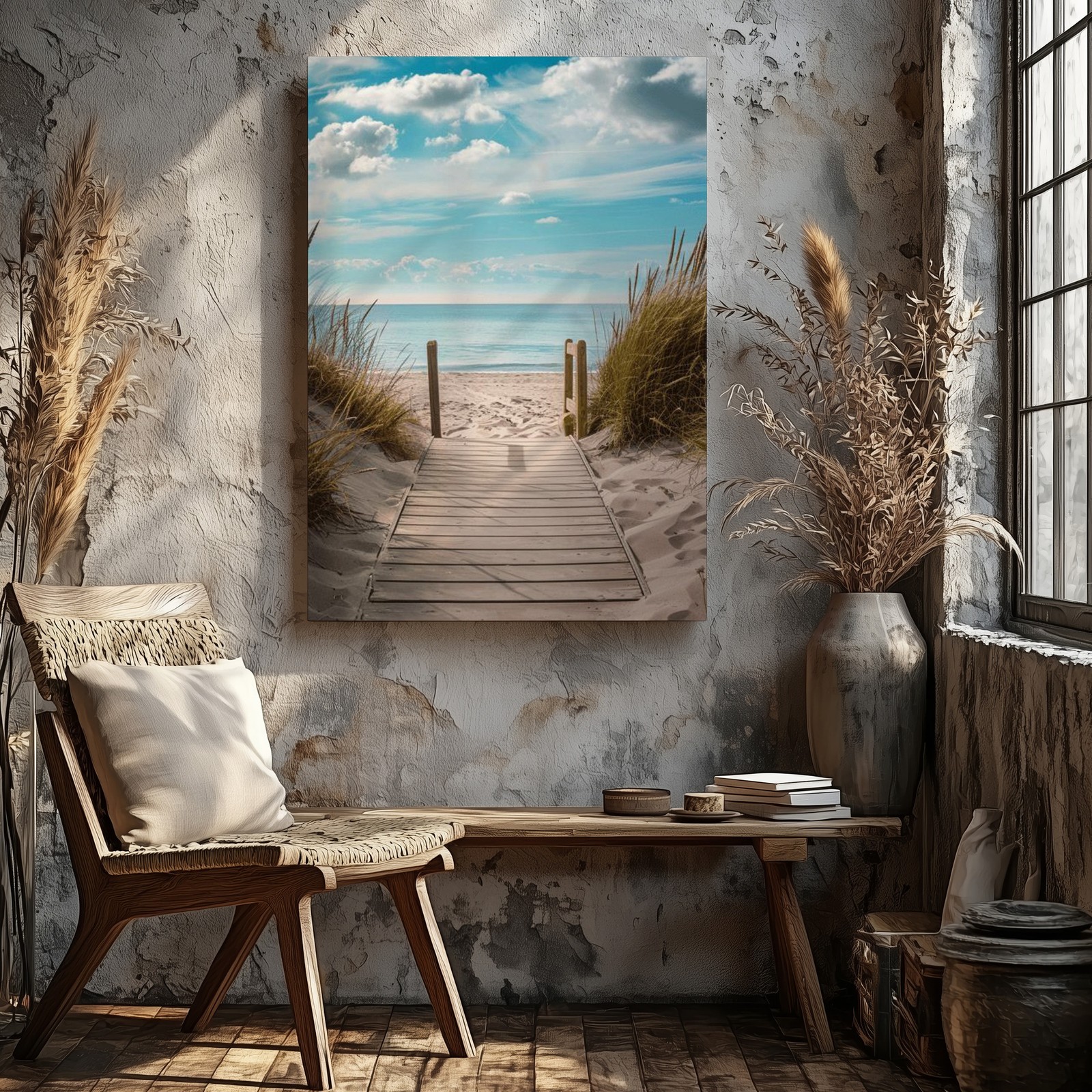 Coastal Beach Pathway Canvas Wall Art Ocean Landscape Print For Home Decor