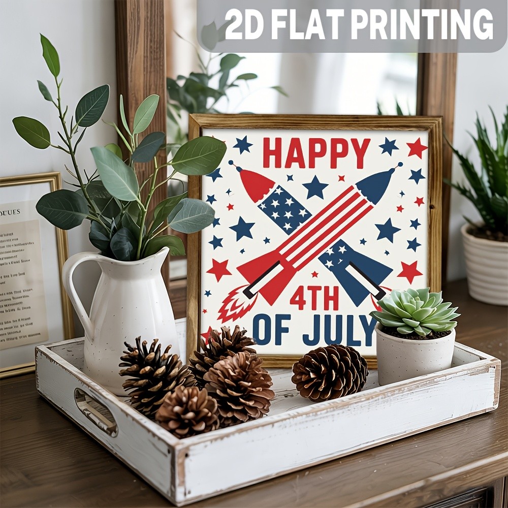 2D American Patriotic Wood Framed Sign 4th of July Housewarming Gift Wall Decor
