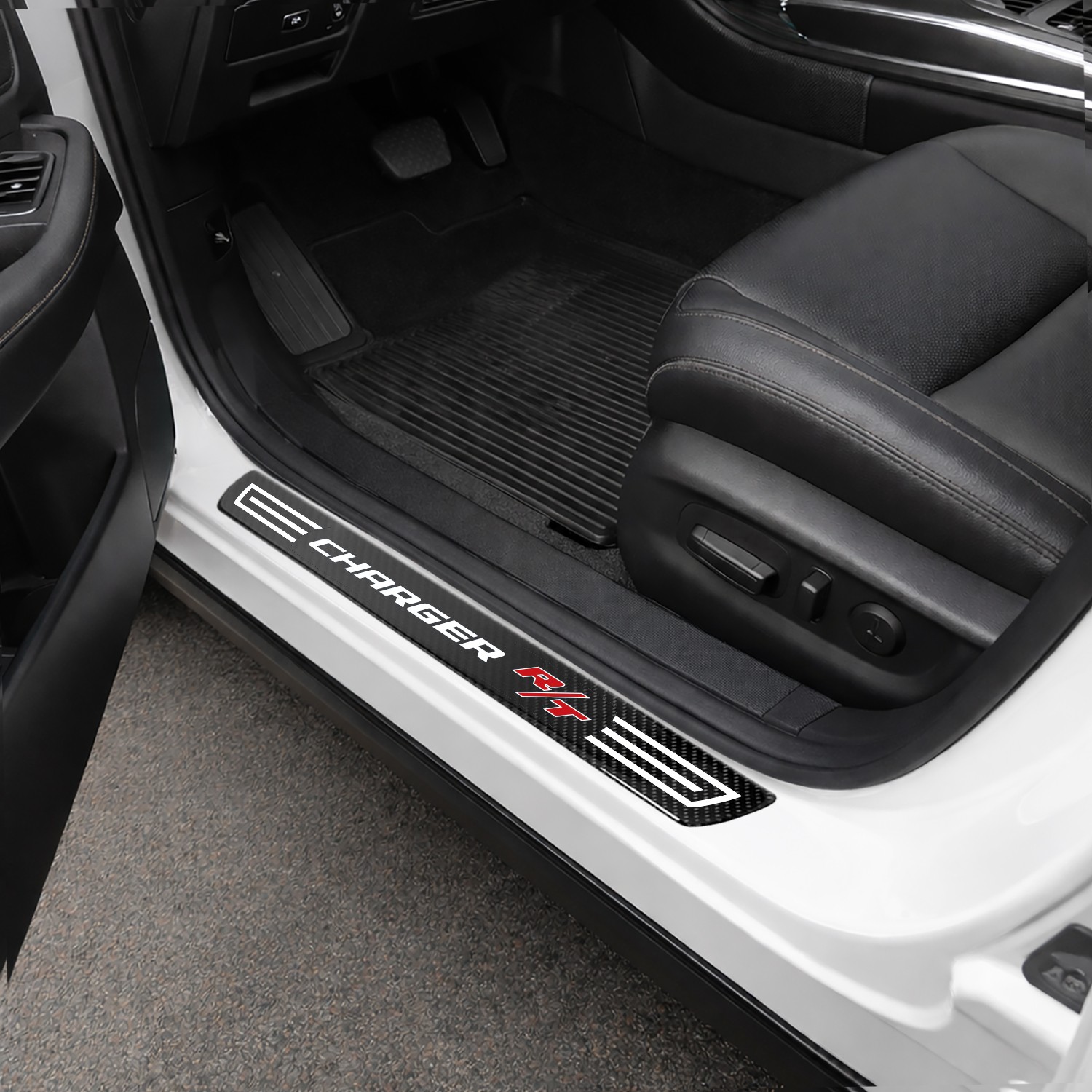 Dodge Charger R/T X-Large Black Carbon Fiber 4 Pcs Universal Door Sill Plates