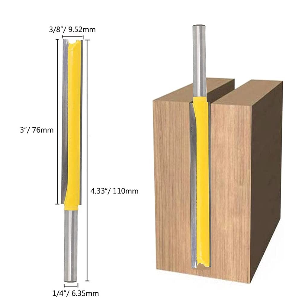 Straight Router Bit Set Extra Long 1/4 Shank 2 3 Inch Cut