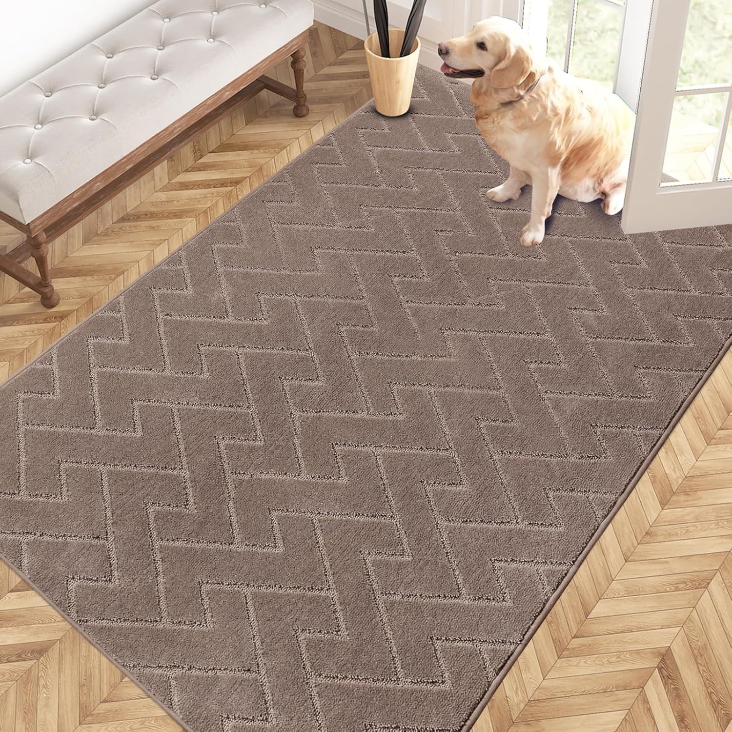 Easy Care Area Rug 4ft x 6ft, Non-Slip Machine Washable Entry Rug, Stain