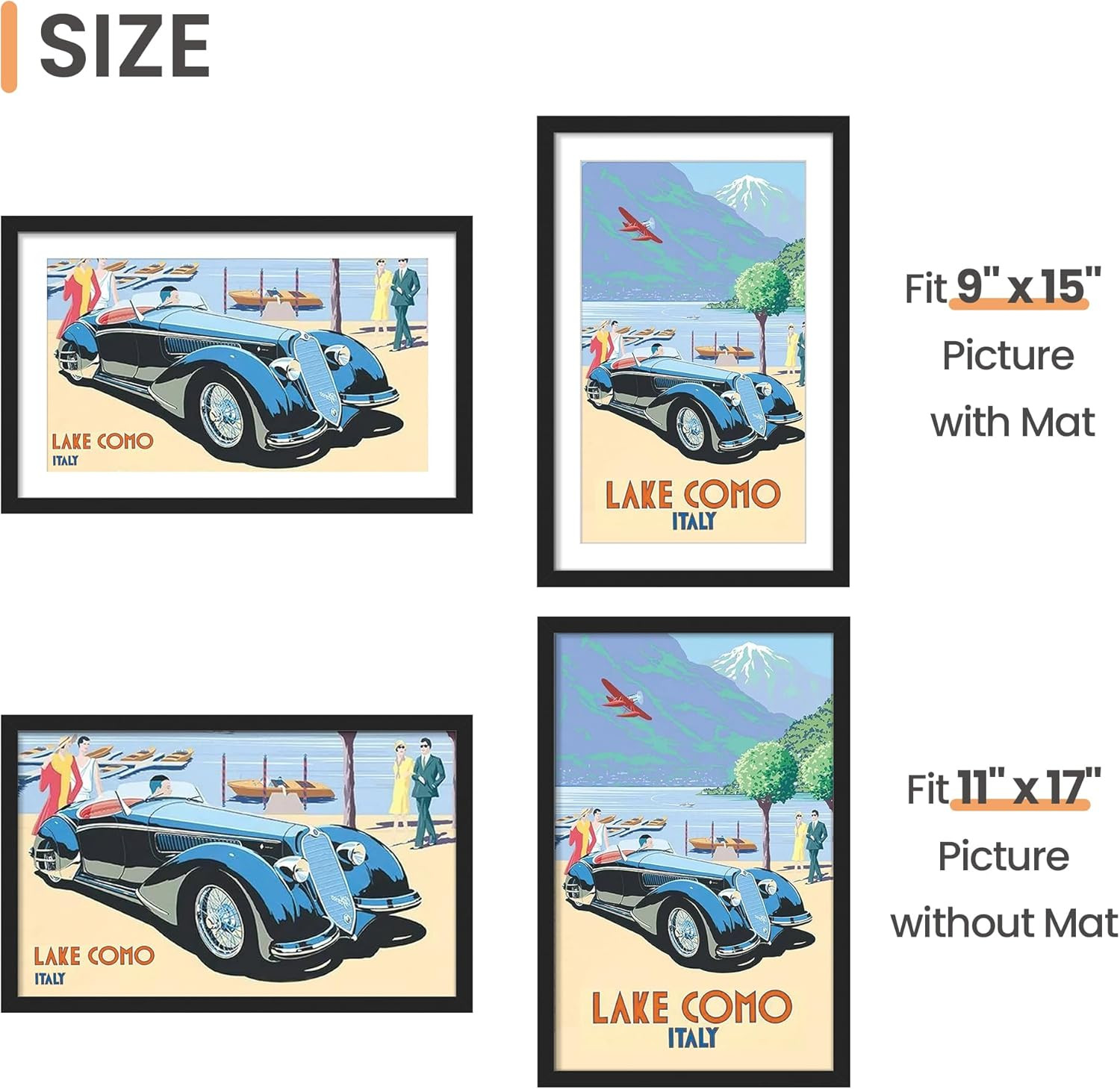 5 Pack Picture Frames 11″ x 17″ Black Wall Poster Frames 9″ x 15″ Mat Display